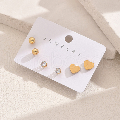 Elegant 3Pairs Stainless Steel Heart & Round Stud Earrings LN6298-1