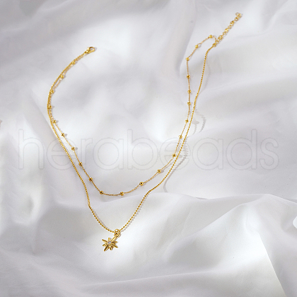 Stainless Steel Pave Clear Cubic Zirconia Star Pendant Double Layer Necklaces for Women's Daily Wear HB1579-2-1