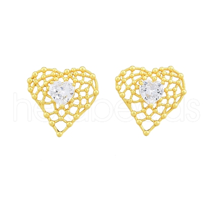 Clear Glass Heart Stud Earrings EJEW-G322-27MG-1