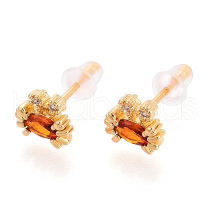 Crab Brass Micro Pave Cubic Zirconia Stud Earrings EJEW-T047-40G-1