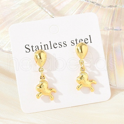Fish 304 Stainless Steel Dangle Stud Earrings EJEW-A125-51G-1