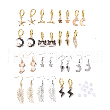 Brass Dangle Earrings & Huggie Hoop Earrings Sets EJEW-PH01365-1