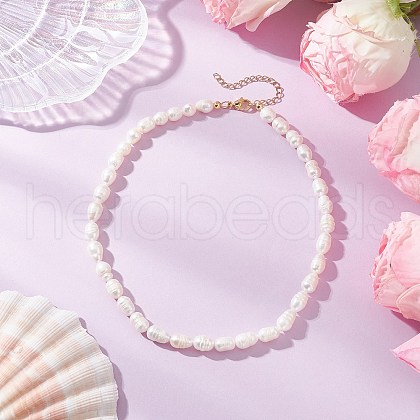 Natural Cultured Freshwater Pearl Rice Beaded Necklaces for Women NJEW-JN05337-01-1