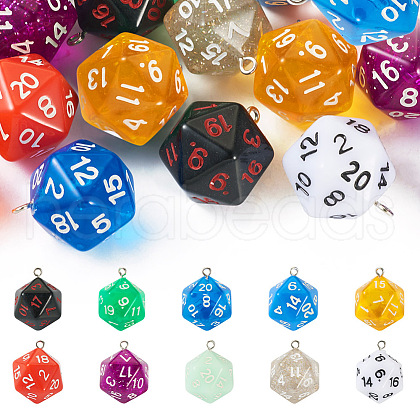 20pcs 10 colors Resin Polyhedral Dice Pendants FIND-TA0001-93-1