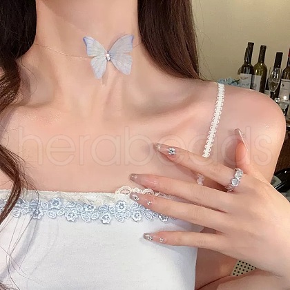 Butterfly Gauze Crystal Rhinestone Choker Necklaces FS-WG41A31-07-1