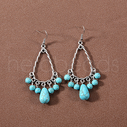 Bohemian tassel turquoise earrings JU8957-18-1