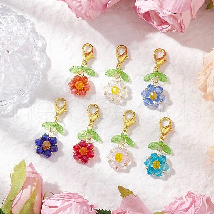 7Pcs 7 Colors Glass Pendants Decorations HJEW-MZ00249-1