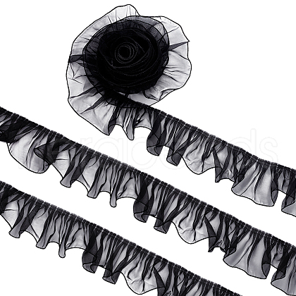 Organza Pleated Lace Ribbon OCOR-WH0097-42A-1