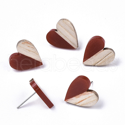 Resin & Wood Stud Earrings EJEW-N017-002A-C02-1