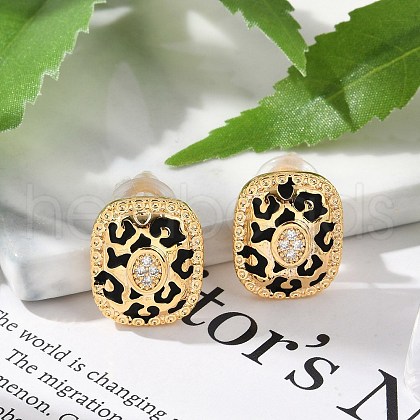 Brass Micro Pave Clear Cubic Zirconia Stud Earrings EJEW-P301-06G-1