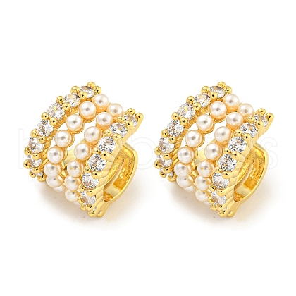 Brass Micro Pave Clear Cubic Zirconia Cuff Earrings EJEW-I305-109G-1