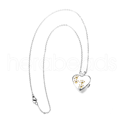 316L Surgical Stainless Steel Heart with Paw Print Urn Ashes Pendant Necklace with Enamel BOTT-PW0002-018D-1