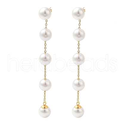 304 Stainless Steel with Plastic Pearl Stud Dangle Earrings EJEW-Q386-02A-G-1