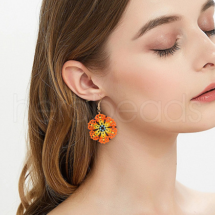 Bohemian Handmade Glass Seed Beads Flower Dangle Earrings OT4053-1-1