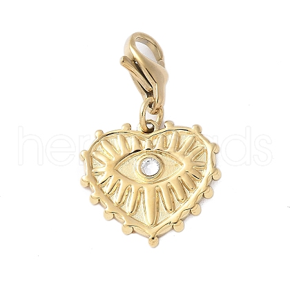 304 Stainless Steel Rhinestone Heart with Eye Pendant Decoration STAS-S165-30G-1