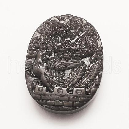 Carved Natural Ice Rainbow Obsidian Pendants G-G660-40-1
