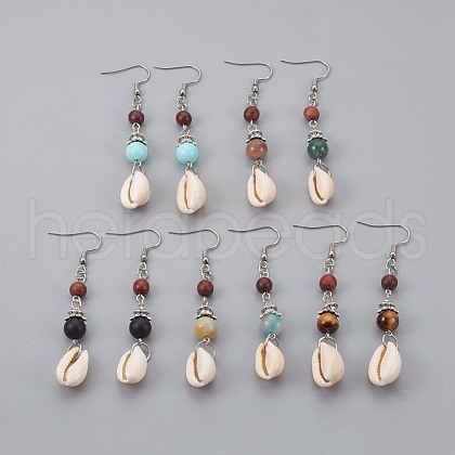 Round Natural Mixed Stone Dangle Earrings EJEW-JE02911-1