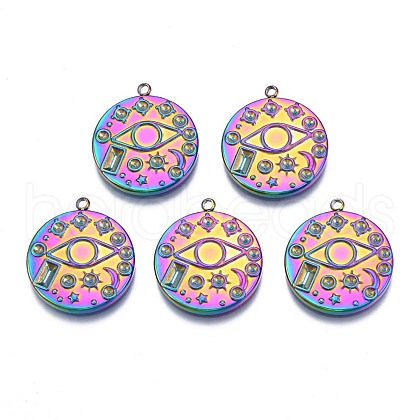 Rack Plating Rainbow Color 304 Stainless Steel Pendant Rhinestone Settings STAS-N098-037-1