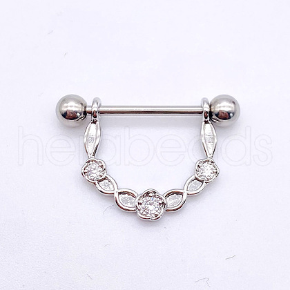 304 Stainless Steel Clear Cubic Zirconia Flower Nipple Rings WG994A5-17-1