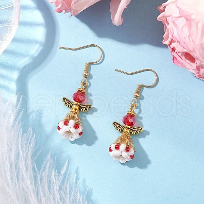 Angel Handmade Glass Seed Beads Dangle Earrings for Women EJEW-MZ00395-03-1