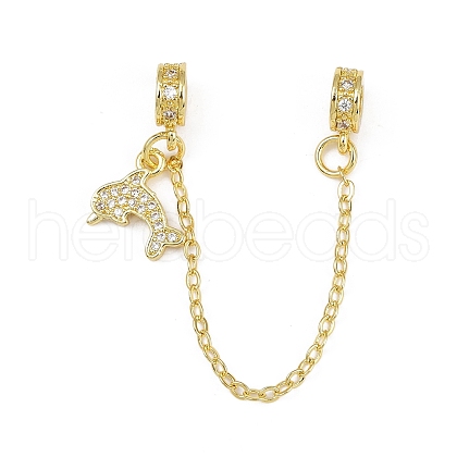 Brass Pave Clear Cubic Zirconia European Safety Chains with Charms KK-L236-16C-G-1