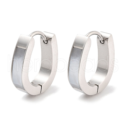 304 Stainless Steel & Natural Shell Huggie Hoop Earrings for Women EJEW-C096-27B-P-1