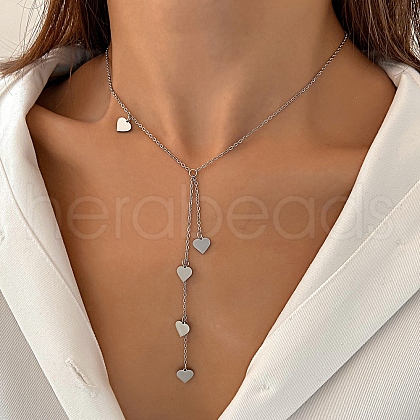 Stainless Steel Heart Tassel Pendant Necklaces PW-WG6A4E7-01-1