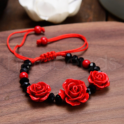 Rose Adjustable Cinnabar Braided Bead Bracelets WG3AA70-04-1