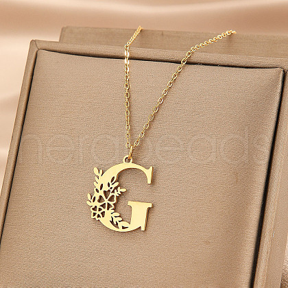 304 Stainless Steel Flower Initial Pendant Necklaces WGE911E-07-1