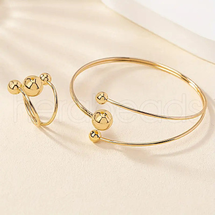 Alloy Round Beaded Cuff Bangles & Cuff Rings Sets FS-WG69C61-01-1