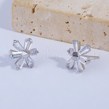Flower Brass Pave Clear Cubic Zirconia Stud Earrings BJ0702-1