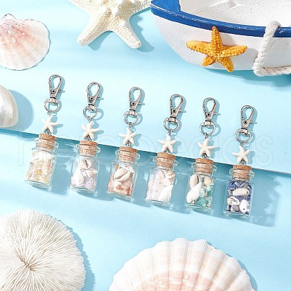 Natural Lapis Lazuli/Amethyst/Carnelian/Citrine/Rose Quartz/Amazonite Chip & Shell Beads inside Glass Wishing Bottle Pendant Decorations HJEW-JM03221-1
