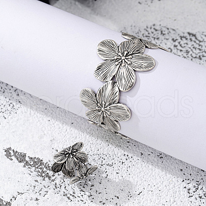 Flower Alloy Cuff Bangles & Cuff Rings Sets FS-WG9C22C-02-1