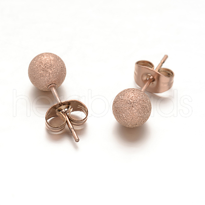 Textured 304 Stainless Steel Ball Stud Earrings X-EJEW-O052-16A-1