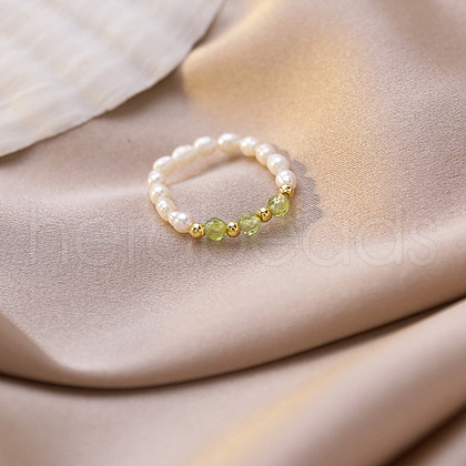 Mother's Day Jewellery Natural Freshwater Pearl with Glass Beaded Stretch Finger Rings WGD00E3-05-1