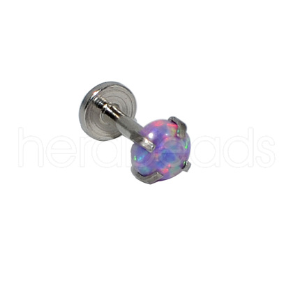 304 Stainless Steel Violet Synthetic Opal Internally Threaded Labrets For Women Men WGF4990-85-1