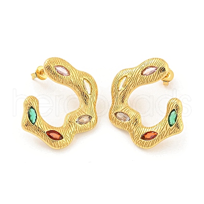 Rack Plating Brass Stud Earrings. with Colorful Cubic Zirconia EJEW-K263-10G-1