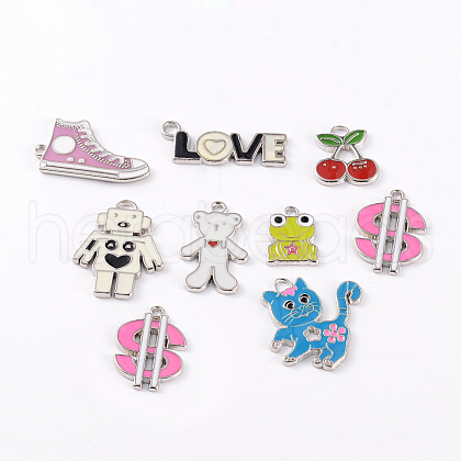 Mixed Shape Platinum Plated Alloy Enamel Pendants AP016-1