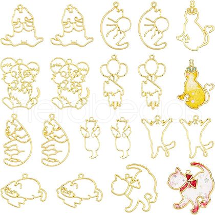 Olycraft 20Pcs 10 Style Alloy Open Back Bezel Big Pendants FIND-OC0001-57-1