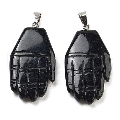 Natural Obsidian Carved Pendants G-K369-01P-07-1
