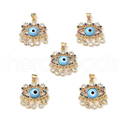 Lampwork Evil Eye Pendants with Colorful Cubic Zirconia ZIRC-L102-13G-05-1