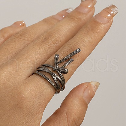 Alloy Bowknot Wide Open Cuff Rings for Women RJEW-S412-08B-1