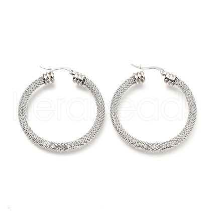 Non-Tarnish 304 Stainless Steel Mesh Hoop Earrings EJEW-C501-12P-B-1