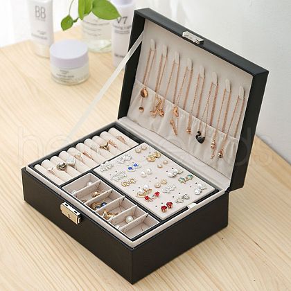 PU Imitation Leather Jewelry Organizer Box with Lock CON-P016-B02-1