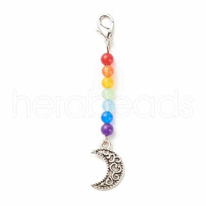 Chakra Theme Natural & Dyed Malaysia Jade Beaded Pendant Decorations HJEW-JM00641-04-1