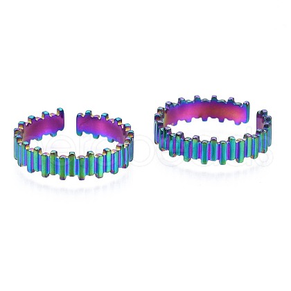 304 Stainless Steel Stripe Textured Cuff Ring RJEW-N038-068-1
