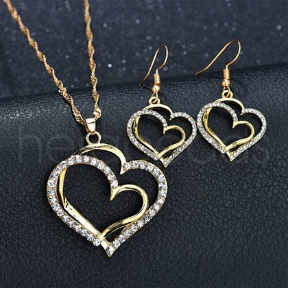 Heart Alloy Crystal Rhinestone Pendant Necklace & Dangle Earrings Sets FS-WG58D1F-02-1
