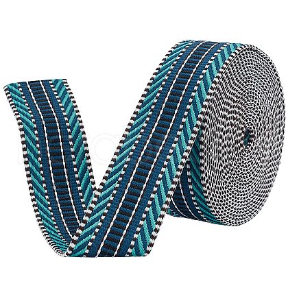 5 Yards Polyester Striped Jacquard Ribbon OCOR-WH0078-287C-1