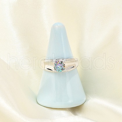 Rhodium Plated 925 Sterling Silver Moissanite Adjustable Rings for Women RJEW-U038-01P-1