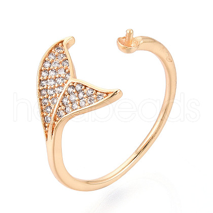 Brass Micro Pave Clear Cubic Zirconia Cuff Ring Settings KK-T076-14G-1